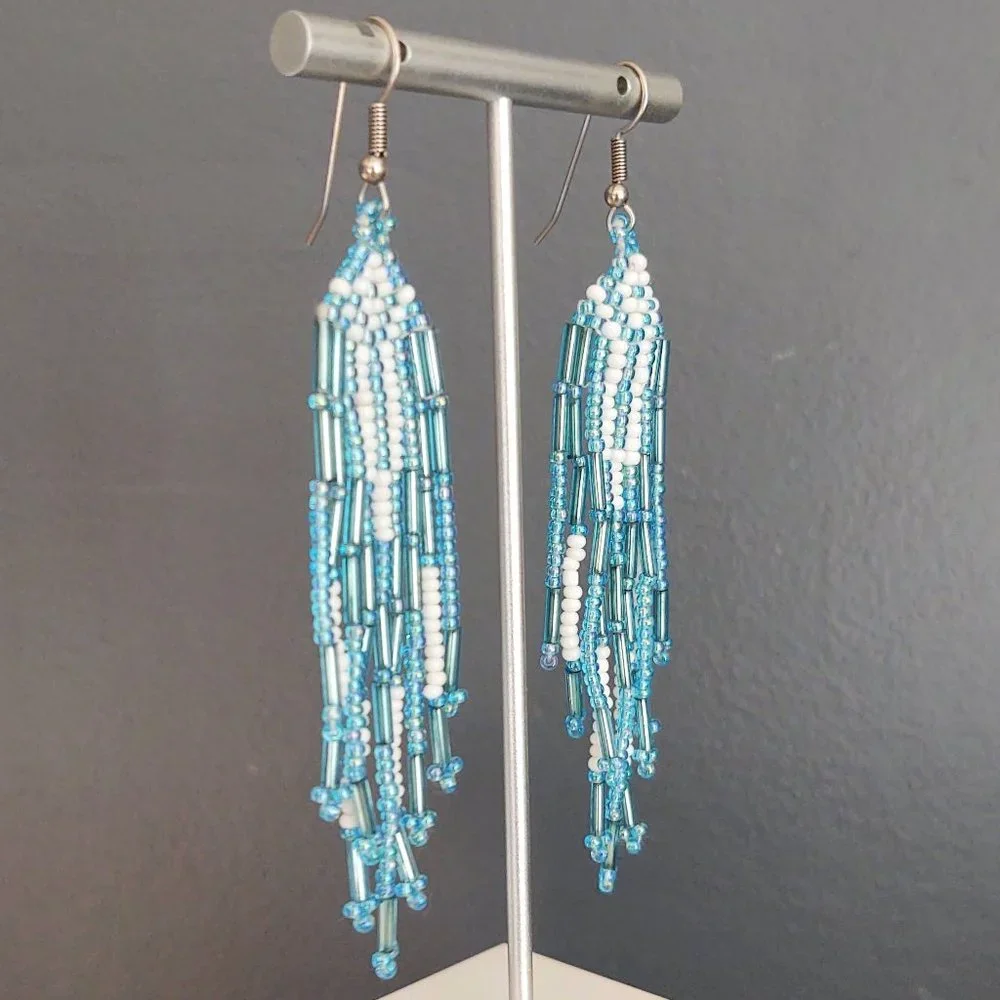 Long fringe seed and bugle bead earrings